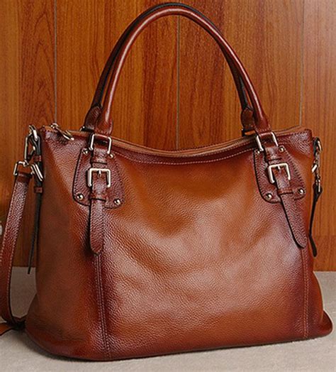 Women's Brown Leather Purse Handbag 